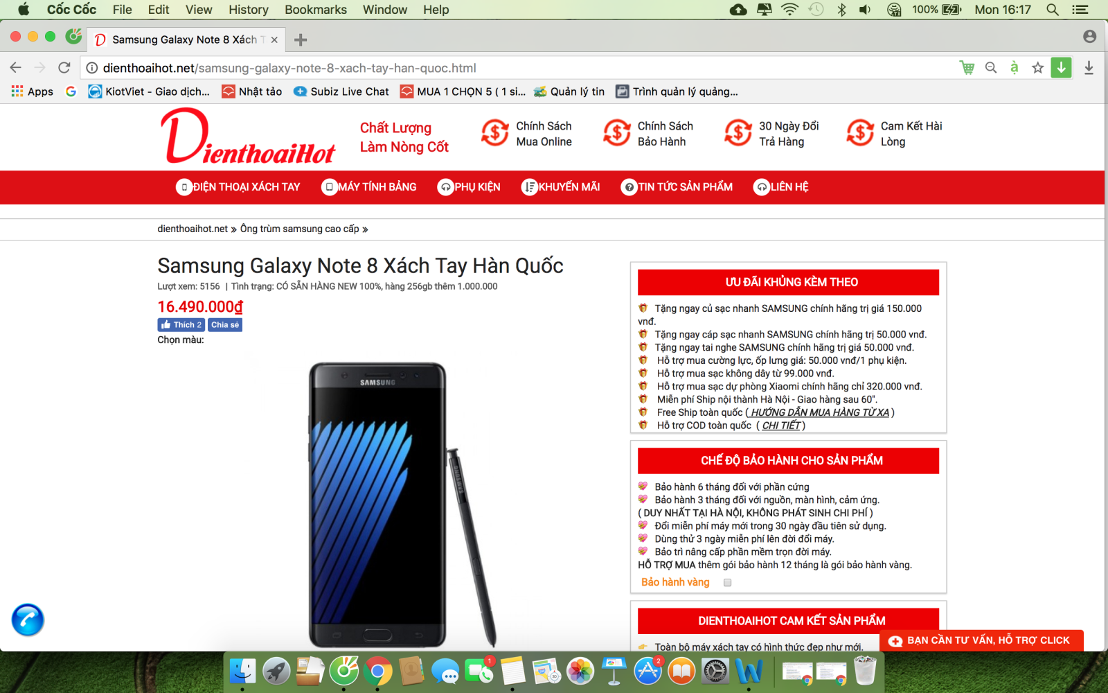 Giá bán Galaxy Note 8 Xách Tay Hàn Quốc tại DIENTHOAIHOT